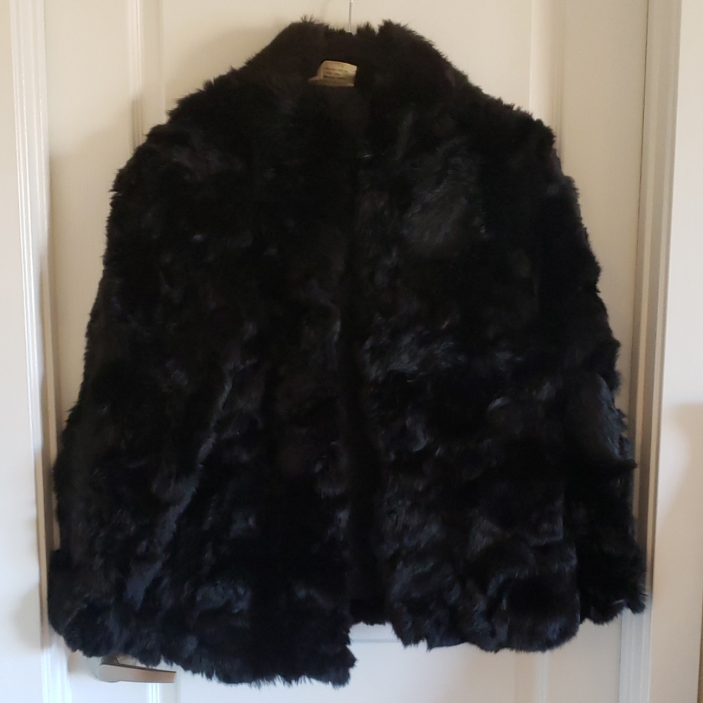 Black Genuine Rabbit Fur Coat Vintage Somerset